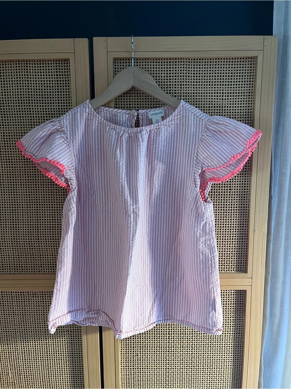 Crewcuts Pink Striped Flutter Sleeve Top Girls 14